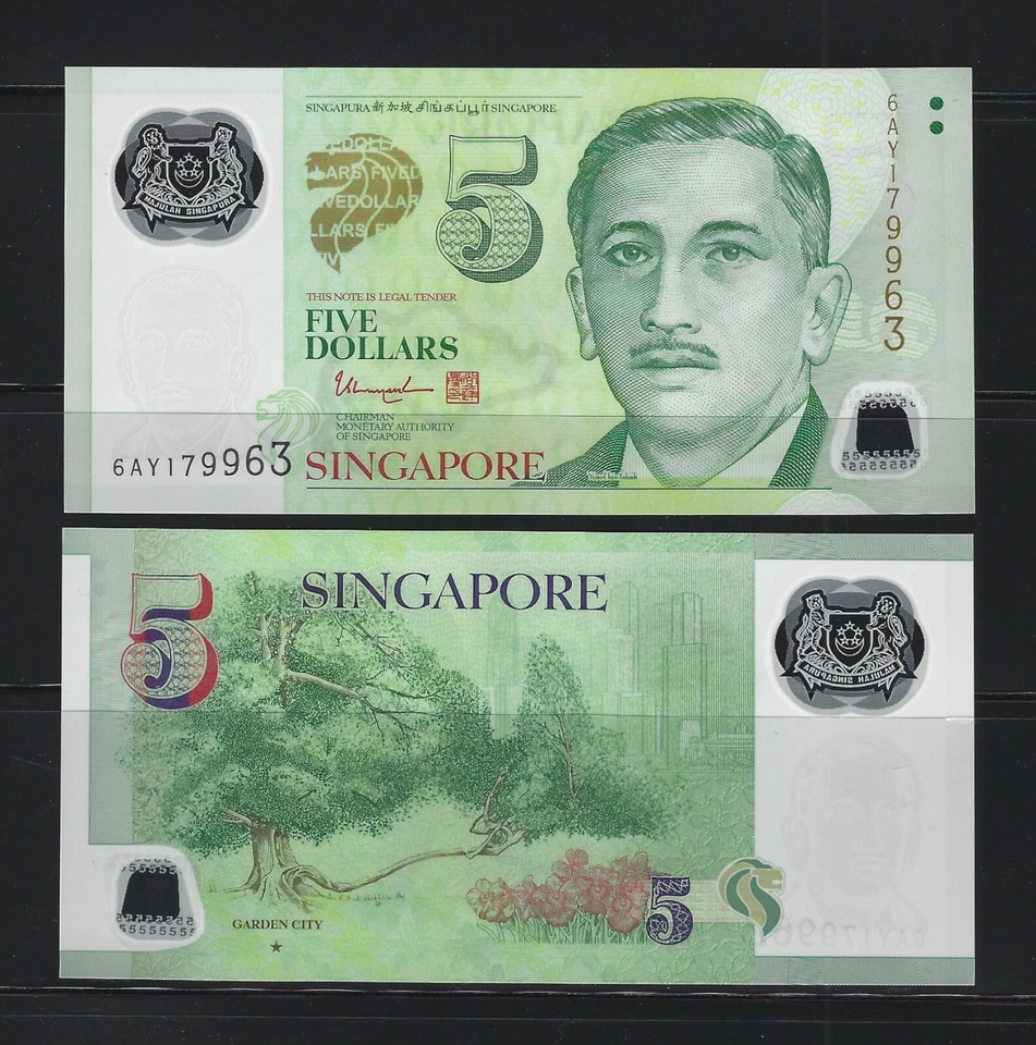 SINGAPUR $5 dólares 2020, 1 estrella cerrada, P-47g, paquete fresco UNC, polímero Foto 1 de 1