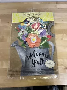 Evergreen Welcome Y'all Watering Can Garden Burlap Flag 12.5” x 18" 14B8491 - Picture 1 of 4