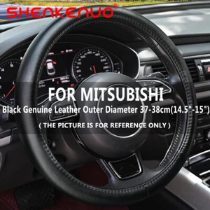 15" 38CM New Black Genuine Leather Car Auto Steering Wheel Cover For MITSUBISHI - Bild 1 von 12