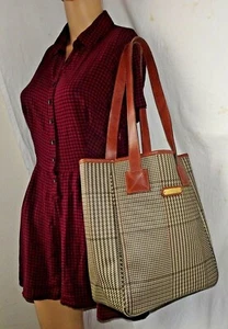 Polo Ralph Lauren Vintage Glen Plaid Large Tote Shoulder Handbag - Picture 1 of 10