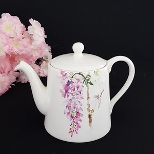 Vintage Skye McGhie DELPHINIUM Teapot Purple Flowers, Fine Porcelain - Picture 1 of 13