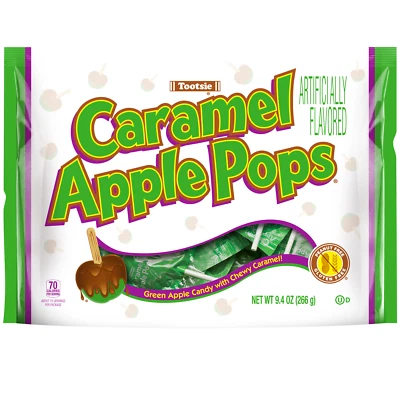 Tootsie 9.4 oz CARAMEL APPLE POPS Green Candy w/ Chewy Caramel Lollipops *FRESH* - Image 1 of 3