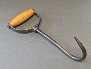 Vintage Iron Meat Hay Hook Hand Forged Farm Tool Wooden Handle 11.25" EO DAY - Picture 1 of 11