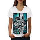 Wellcoda Never Sleep Beat Music Womens V-Neck T-shirt, Tune Graphic Design Tee