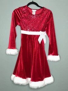 Bonnie Jean Big Girls 16 Red Fur Trim Sequin Santa Christmas Holiday Dress - Picture 1 of 8