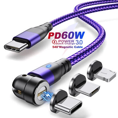 PD 60W Magnetic Cable Quick Charge USB C to Type C Micro USB Data Sync Charging - Image 1 of 4