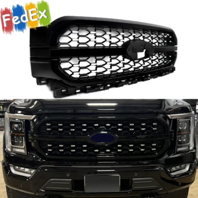 For Ford F-150 F150 Platinum 2021 2022 2023 Front Upper Bumper Grill Gloss Black Foto 1 de 4