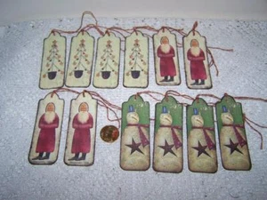 12-Christmas-Primitive-Holiday-Journal-Fussy Cut-Linen Cardstock-Gift-Hang-Tags - Picture 1 of 1