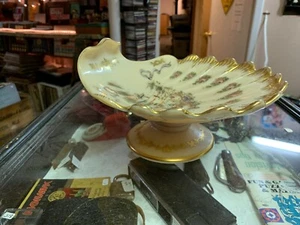 Unique Clam Shaped Cake Stand Antique Gold Leaf Pink Peoni Scalloped Boat - Picture 1 of 8