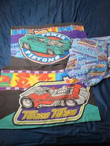 Vintage 90's Hotwheels Twin Fitted Bed Sheet with 2 Pillow Cases Mattel USA 1997 - Picture 1 of 12