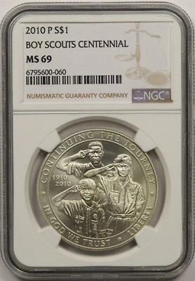 2010-P Boy Scouts Centennial $1 NGC MS 69 Modern Commemorative Silver Dollar  - Image 1 of 4