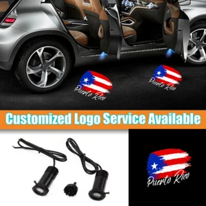 2x Puerto Rico Flag Logo Car Door Wired HD Shadow Projection LED Welcome Light - Picture 1 of 7