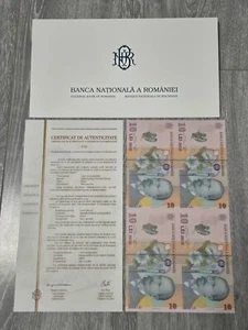 ROMANIA - Special Uncut Sheet, 4 X 10 Lei 2024 UNC Polymer Banknotes - Picture 1 of 4
