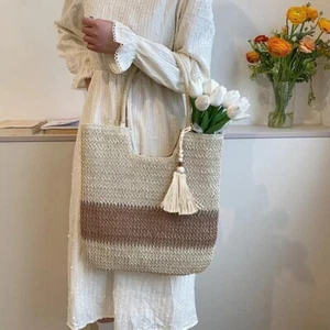 Large Capacity Weave Beach Bag with Tassels Boho Knitting Bag For Women - Picture 1 of 14
