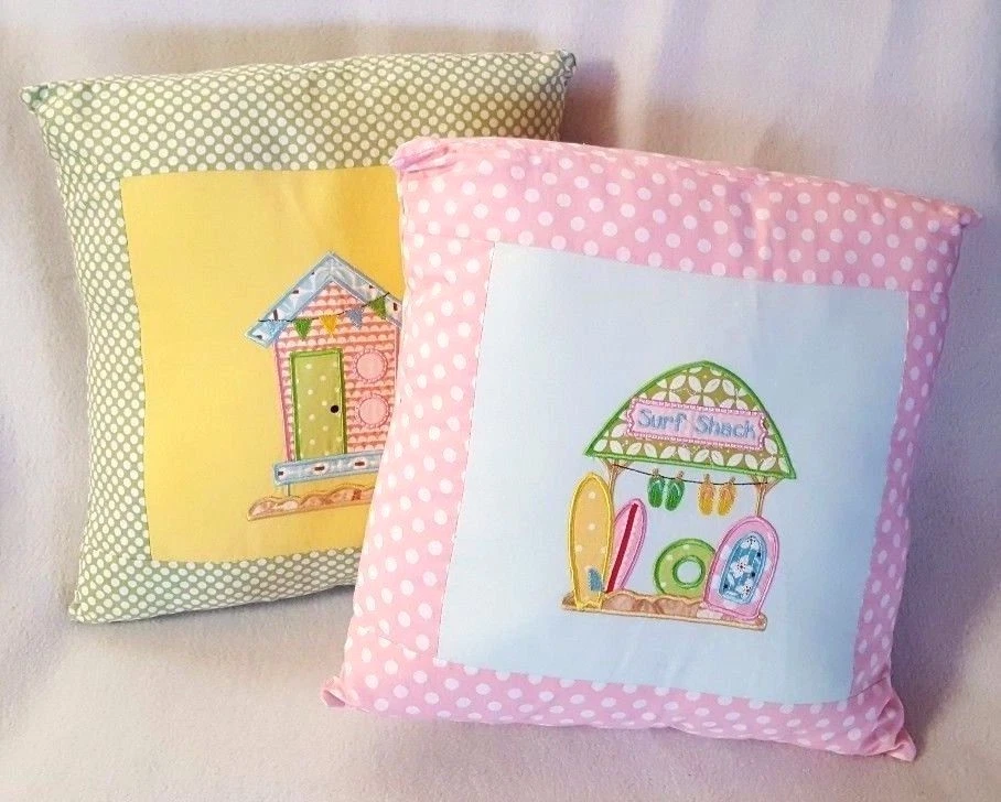 Juego de 2 Almohadas Playa Surf Cabaña Lunares Rosa Pastel Verde Foto 1 de 4