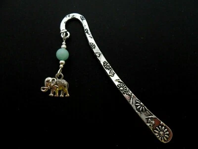 ROSIES JEWELLERY A TIBETAN SILVER BLUE JADE BEAD & ELEPHANT CHARM BOOKMARK. NEW. 9cm.