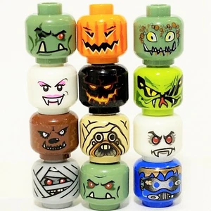 12x Monsterköpfe für Minifigur Zombie Vampir Werwolf Teufel Kürbis - NEU - Bild 1 von 1