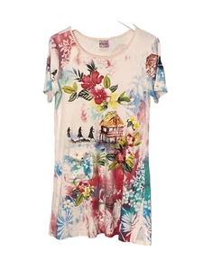 Vintage Mykonos Women’s Hawaiian Dress Short Sleeve Short Pink Size Xl USA Made - Picture 1 of 9