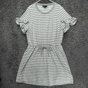 Camisa de vestir Lane Bryant para mujer 18/20 2XL gris blanco a rayas mangas con volantes - Imagen 1 de 10