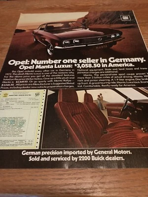 1973 Opel Manta Luxus - germany -  Classic Vintage Advertisement Ad A63-B - Image 1 of 3