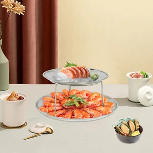 Elevador de 2 niveles para servir alimentos plato de mariscos plato redondo estante bandeja plateada soporte EE. UU. - Imagen 1 de 19