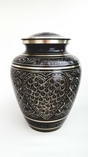 New Adult Brass Cremation Urn Human Ashes Beautiful Black Hand Engraved.