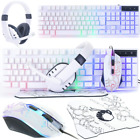 Weiße Gaming-Tastatur und -Maus und Gaming-Headset & -Mauspad, kabelgebundene LED RGB PC