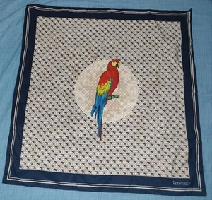 VINTAGE FOULARD POSTALMARKET ANNARELLA PARROT BLUE BEIGE ORANGE 67X67 - Picture 1 of 3