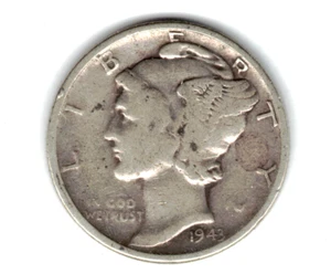 Moneda de diez centavos de mercurio S 1943 en muy buen estado ~ ver el escaneo stk 4 - Imagen 1 de 5