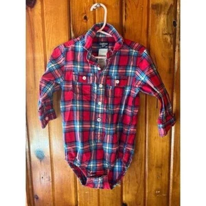 OshKosh B'gosh karierter geknöpfter Einteiler, Größe 24 Monate rot Langarm Kleinkind - Bild 1 von 3