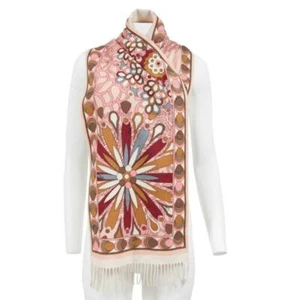Emilio Pucci Scarf 62.5x13 Pink Red  Floral Psychedelic Fringe Shawl Neck Wrap - Picture 1 of 6