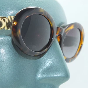Raffinierte Sonnenbrille 60er klassisch klobig oval Bernstein Schildpatt Gestell graue Gläser - Bild 1 von 3