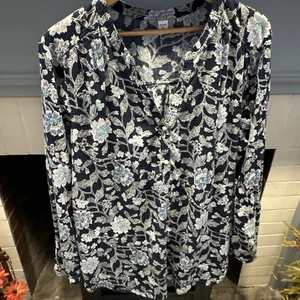 Old Navy Blumen Langarm 1/4 Knopf Pullover Damen 2XLG blau V-Ausschnitt - Bild 1 von 8