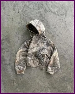 Nuova felpa con cappuccio mimetica oversize High Street Hip Hop Y2K retrò da uomo stampata - Foto 1 di 26