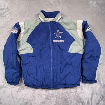 Chaqueta acolchada de fútbol americano NFL azul gris vintage de los Dallas Cowboys para hombre años 90 Foto 1 de 4