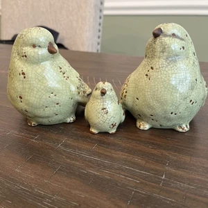 3 estatuillas de pájaro de cerámica de porcelana china hecha a mano verde marrón vintage - Imagen 1 de 21