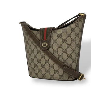Vintage GUCCI PVC Leather Bucket Shoulder Bag Beige Brown GG Supreme Sherry Line - Picture 1 of 24