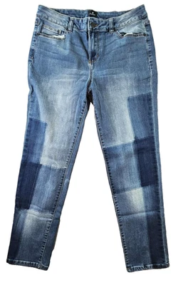 Pantalones de mezclilla azul tiro medio con parche cónico ajustados Dressbarn 8 Foto 1 de 4