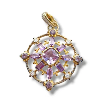 Judith Ripka 925 Sterling Silve Gold Vermeil Gemstone Pendant Amethyst Purple  - Image 1 of 4
