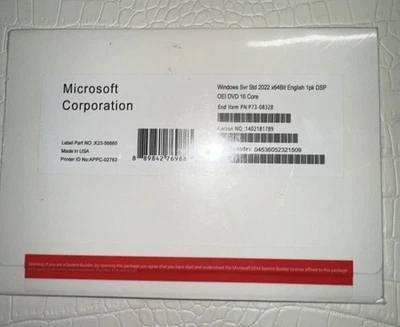 Microsoft Windows Server 2022 estándar 64 bits 16 núcleos licencia y DVD ¡ENVÍO RÁPIDO! Foto 1 de 2