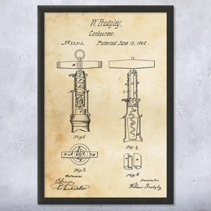 Corkscrew Patent Wall Art Poster, Canvas or Framed Wine Bar Decor Restaurant Art - Picture 1 of 15