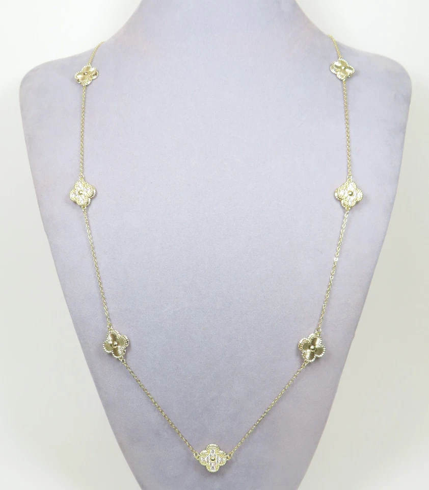 镀金立方氧化锆四叶草链式项链 — 第 1/4 张图片