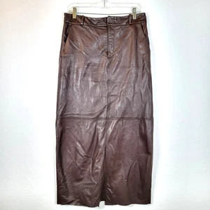 Veda Womens Leather Midi Skirt Size 8 Brown High Waist Western Country Southern - Picture 1 of 10