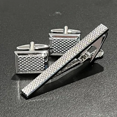 斜边圆点袖扣和领带夹套装男式生日婚礼礼物 — 第 1/4 张图片