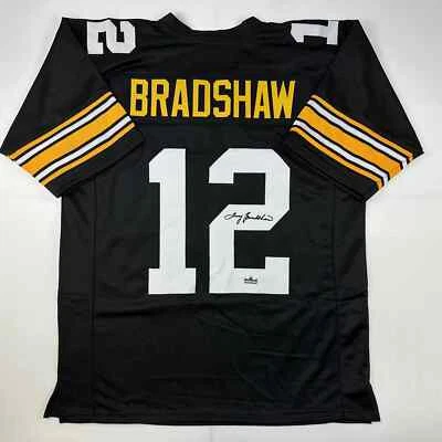 Camiseta masculina reimpressão preta fac-símile autografada Terry Bradshaw Pittsburgh GG - Imagem 1 de 4