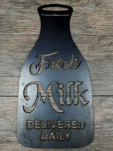 FRESH MILK DELIVERED DAILY Metal Wall Art Word Sign Decor, Farmhouse Kitchen - Picture 1 of 5