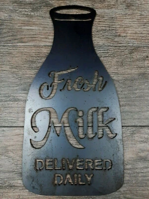 FRESH MILK DELIVERED DAILY Metal Wall Art Word Sign Decor, Farmhouse Kitchen  - Image 1 of 4