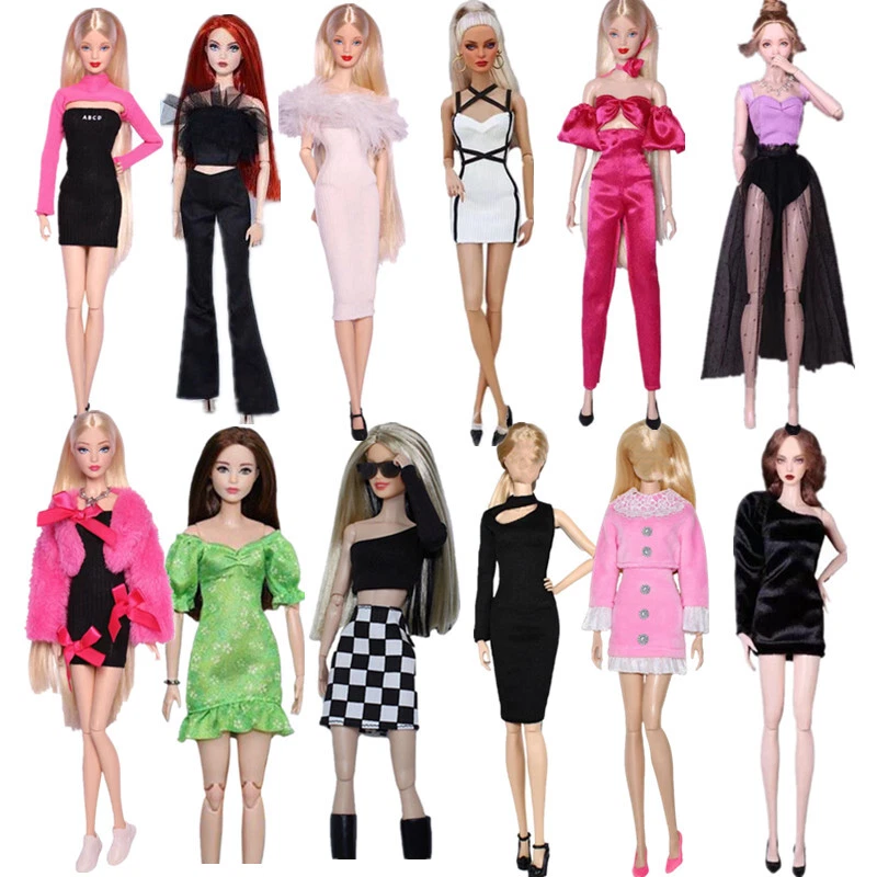 Für Barbie Abendkleid Weiß Rosa Schwarz 1/6 Puppenkleidung Top Hose Rock 11.5"