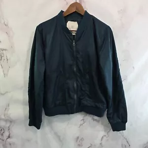 Anthropologie Jacket Womens Medium Green Bomber Zip Satin Hei Hei Forest Dark - Picture 1 of 12