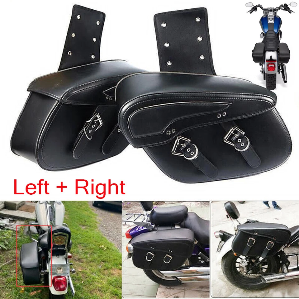 Pair Motorcycle Black PU Leather Side Saddlebag For Harley Sportster XL883 1200 - Image 1 of 4